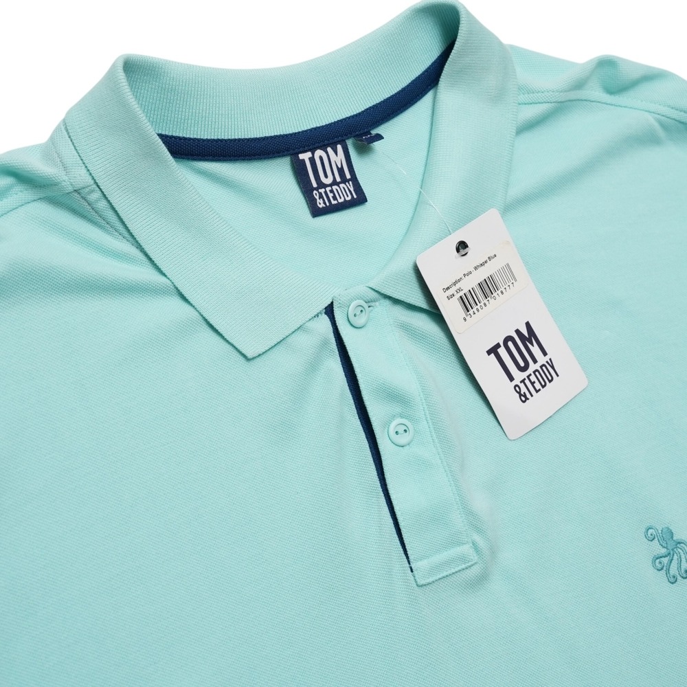Tom & Teddy Polo Mens XXL Whisper Blue‎ Pima Pique Cotton Octopus Logo NWT